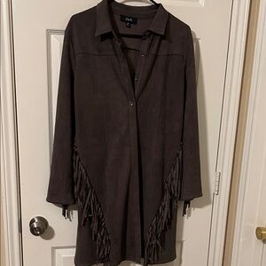 Oh Women's Dark Brown Fringe Trench Coat